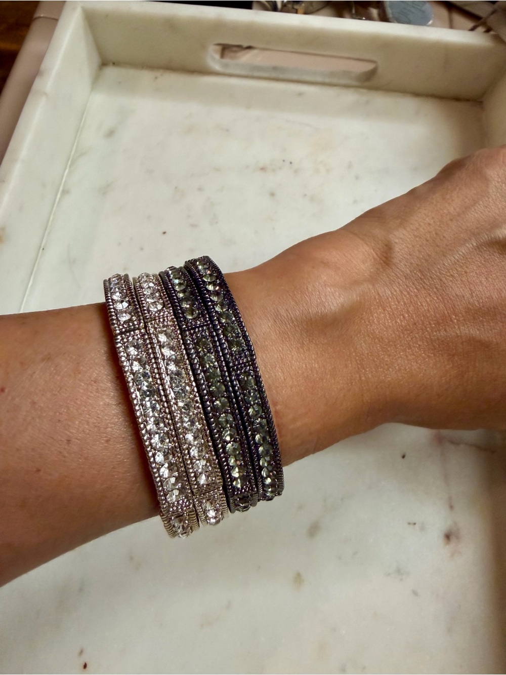 Sparkling Crystal Stackable Bangle Bracelets in Silver and Gunmetal